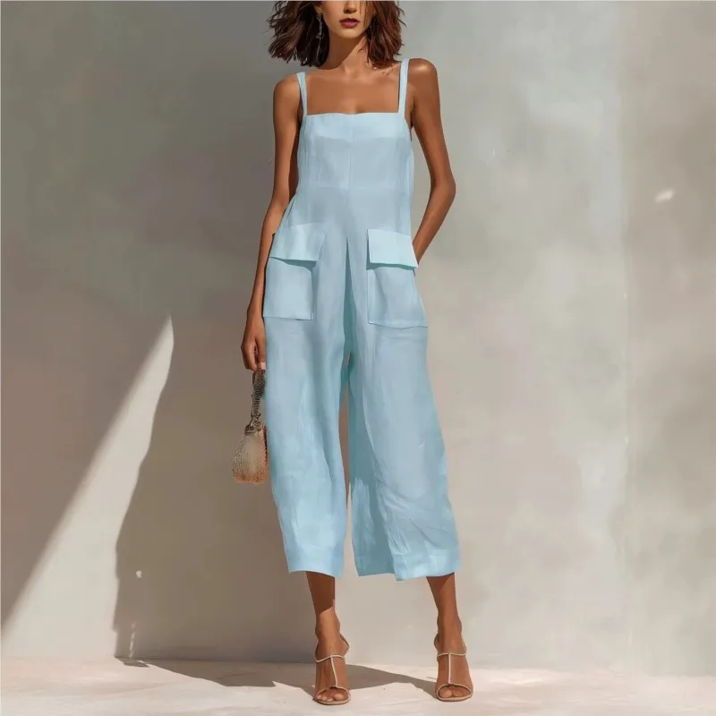 Simple Solid Color Women's Sling Jumpsuit With Pockets Summer Fashion Seven-pants Jumpsuits Ladies Comfortable Romper Streetwear
Simple Solid Color Women's Sling Jumpsuit With Pockets Summer Fashion Seven-pants Jumpsuits Ladies Comfortable Romper Streetwear