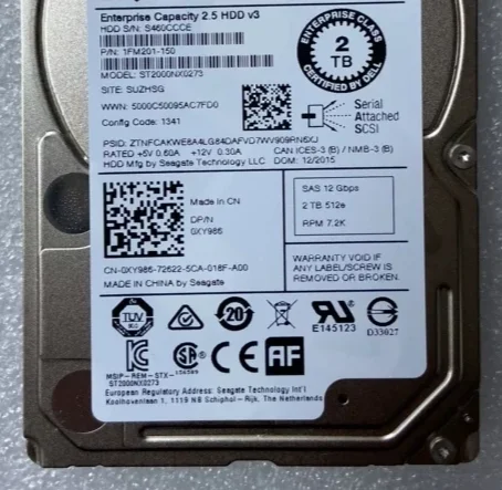 For Dell 2.5 2T SAS ST2000NX0433 0FVX7C ST2000NX0273 0XY986 ST2000NX0463 0TMVN7 2TB XY986 TMVN7 FVX7C server hard drive
For Dell 2.5 2T SAS ST2000NX0433 0FVX7C ST2000NX0273 0XY986 ST2000NX0463 0TMVN7 2TB XY986 TMVN7 FVX7C server hard drive
