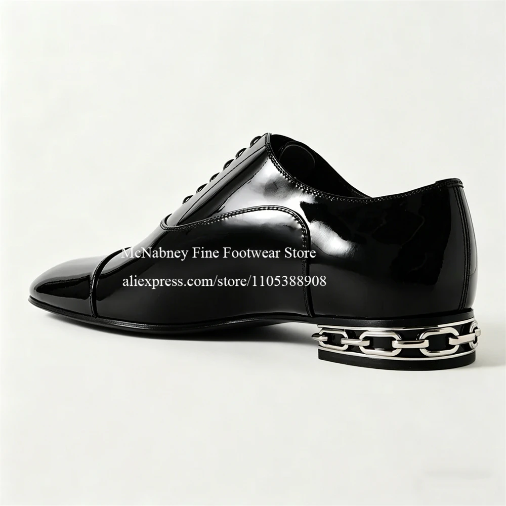 Patent Leather Metal Chain Heel Gentleman Oxfords Lace up Alpha Male Dress Shoes Classic Formal Shoes for Party Wedding Business
Patent Leather Metal Chain Heel Gentleman Oxfords Lace up Alpha Male Dress Shoes Classic Formal Shoes for Party Wedding Business