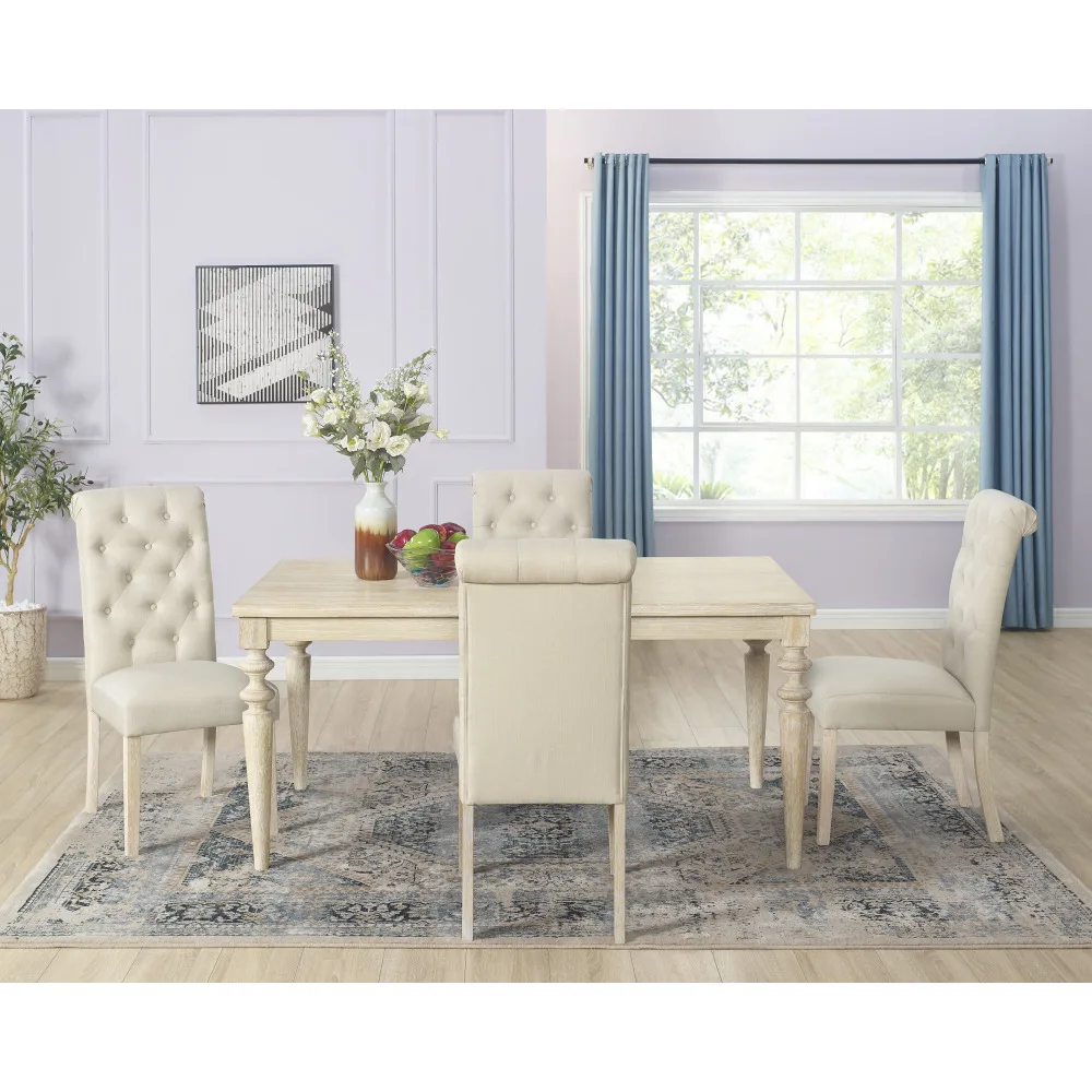 5-piece Dining Set, Turned-Leg Dining Table with 4 Tufted Chairs
5-piece Dining Set, Turned-Leg Dining Table with 4 Tufted Chairs