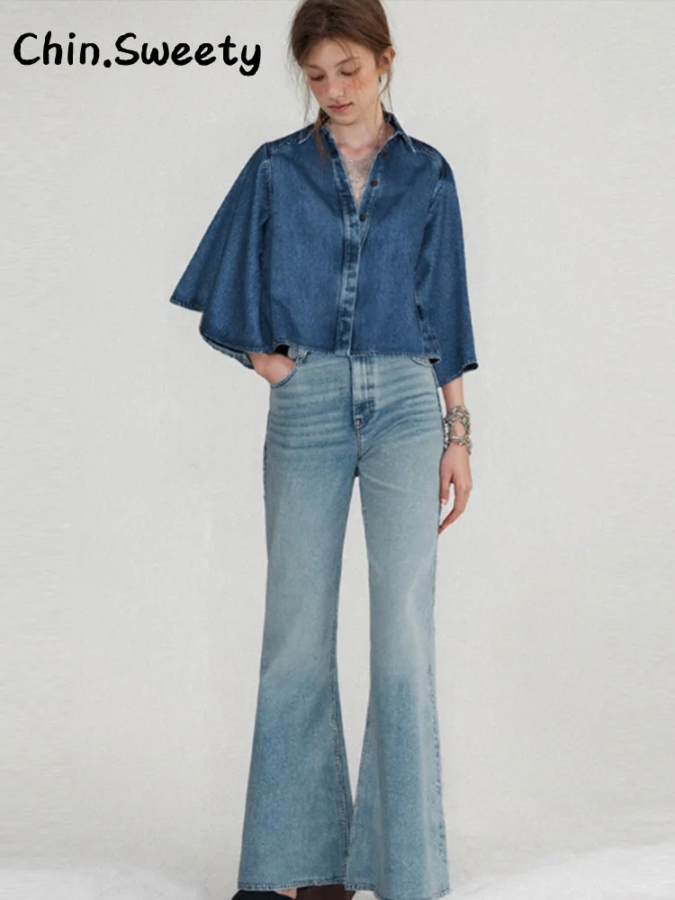Casual Bat Sleeve Denim Short Shirts Women Solid Loose Lapel Single Breasted All-match Shirt 2025 Early Autumn Lady Streetwears
Casual Bat Sleeve Denim Short Shirts Women Solid Loose Lapel Single Breasted All-match Shirt 2025 Early Autumn Lady Streetwears