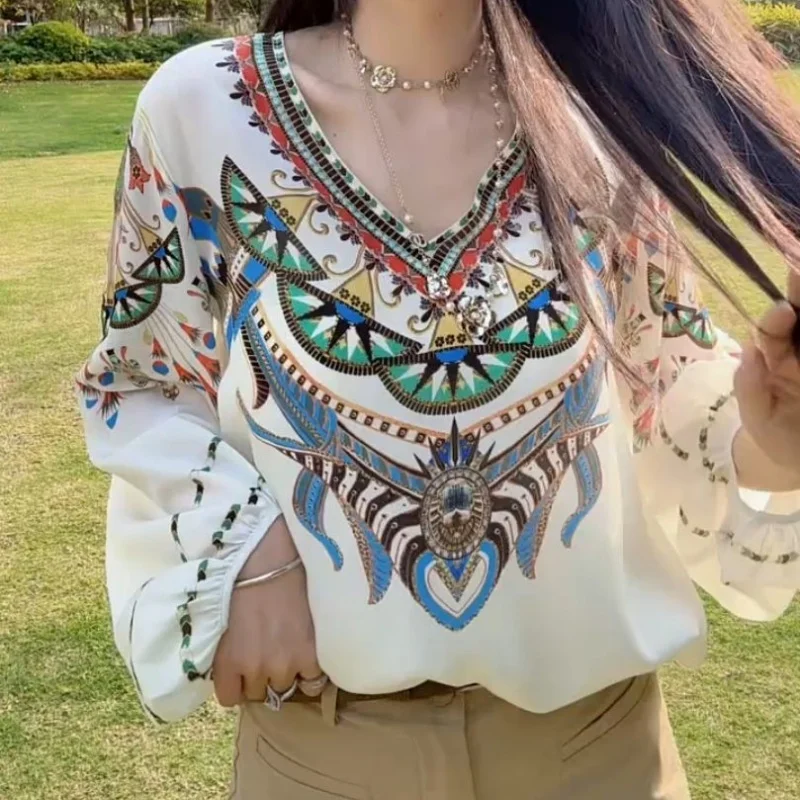 Frence Geometric V-neck Aesthetic Top Boho Shirts Lantern Sleeve Loose Large Size Blouse Beach Sexy Women Female Tops Summer Y2K
Frence Geometric V-neck Aesthetic Top Boho Shirts Lantern Sleeve Loose Large Size Blouse Beach Sexy Women Female Tops Summer Y2K