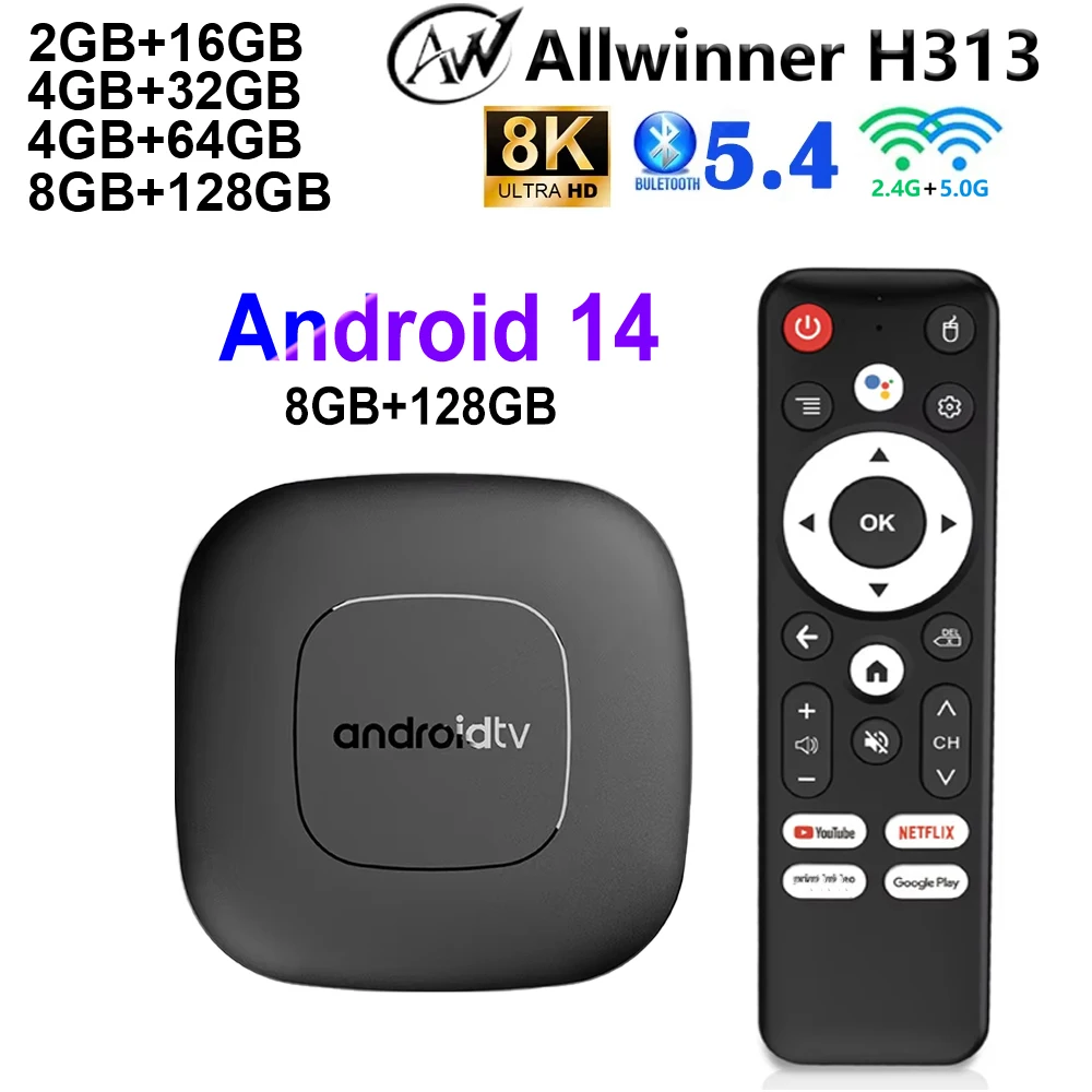 Android Smart TV Box T1 Allwinner H313 Android 14 8K 2.4G&5G Dual Wifi BT5.4 Google Voice Assistant Voice Remote Media Player
Android Smart TV Box T1 Allwinner H313 Android 14 8K 2.4G&5G Dual Wifi BT5.4 Google Voice Assistant Voice Remote Media Player