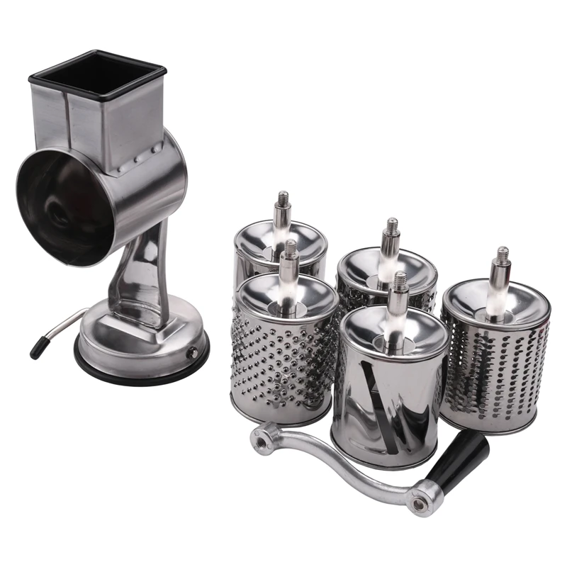 Stainless Steel Cheese Grater, Rotary Chopper, Vegetable Shredder Salad Slicer Multi-Use Hand Grater Grinder 5 Blades
Stainless Steel Cheese Grater, Rotary Chopper, Vegetable Shredder Salad Slicer Multi-Use Hand Grater Grinder 5 Blades