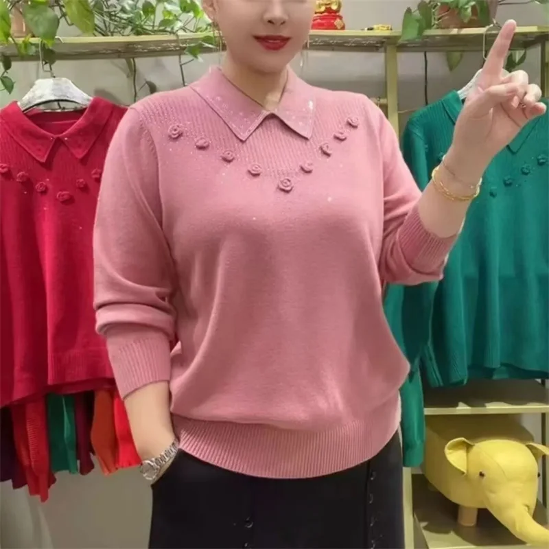 Весенний модный вязаный свитер с отложным воротником для женщин среднего возраста, корейский стиль, с длинными рукавами, осенний, большие размеры до 6XL, свободный крой
Весенний модный вязаный свитер с отложным воротником для женщин среднего возраста, корейский стиль, с длинными рукавами, осенний, большие размеры до 6XL, свободный крой