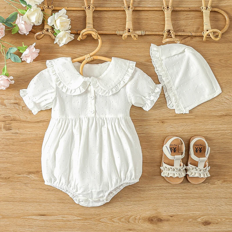 Baby Girl 2Pcs Summer Outfits Short Sleeve Doll Collar Button Front Romper with Bonnet Set Infant Clothes
Baby Girl 2Pcs Summer Outfits Short Sleeve Doll Collar Button Front Romper with Bonnet Set Infant Clothes
