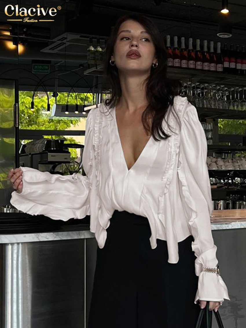 Clacive Sexy Loose Beige Satin Women's Shirt 2025 Fashion V-Neck Long Sleeve Shirts Elegant Classic Ruffle Tops Female Clothing
Clacive Sexy Loose Beige Satin Women's Shirt 2025 Fashion V-Neck Long Sleeve Shirts Elegant Classic Ruffle Tops Female Clothing
