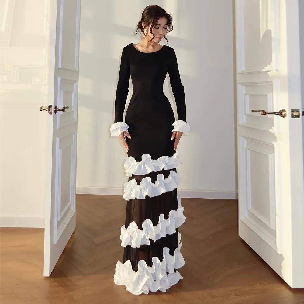 Simple Long Sleeves O-Neck Prom Dress Customized Classic Straight Jersey Celebrity Gowns Delicate Ruffles Organza Evening Dress
Simple Long Sleeves O-Neck Prom Dress Customized Classic Straight Jersey Celebrity Gowns Delicate Ruffles Organza Evening Dress