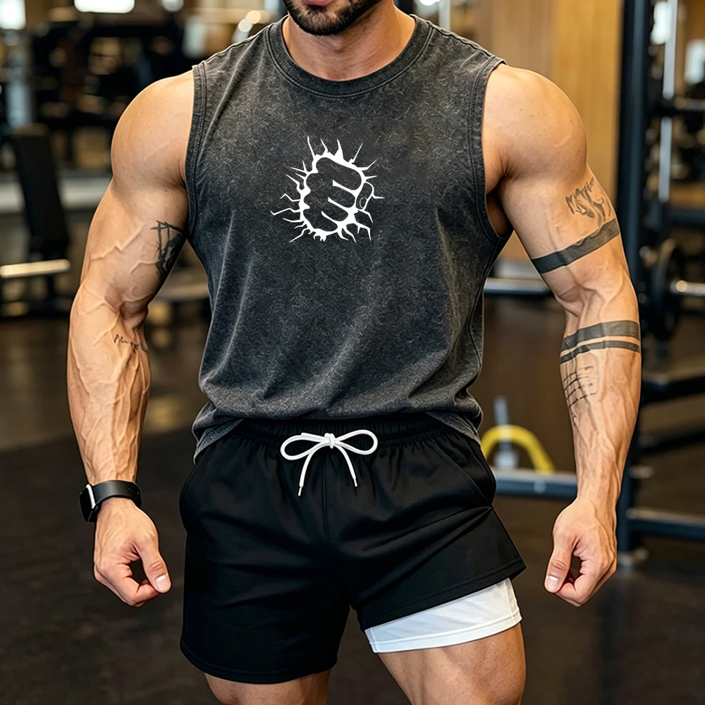 Summer Retro Y2K Style Washed Fist Graphic Print Sleeveless Tank & Double Layer Compression Liner Pocket Beach Shorts Set
Summer Retro Y2K Style Washed Fist Graphic Print Sleeveless Tank & Double Layer Compression Liner Pocket Beach Shorts Set