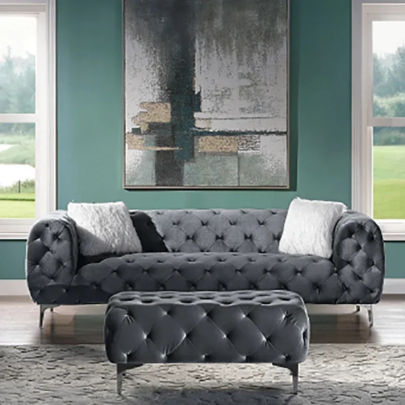 Grey Elegant Velvet Living Room Sofa Lazy 4 Pieces Upholstered European Loveseat Armchair 3-Seater Sofa Interior Decoration
Grey Elegant Velvet Living Room Sofa Lazy 4 Pieces Upholstered European Loveseat Armchair 3-Seater Sofa Interior Decoration