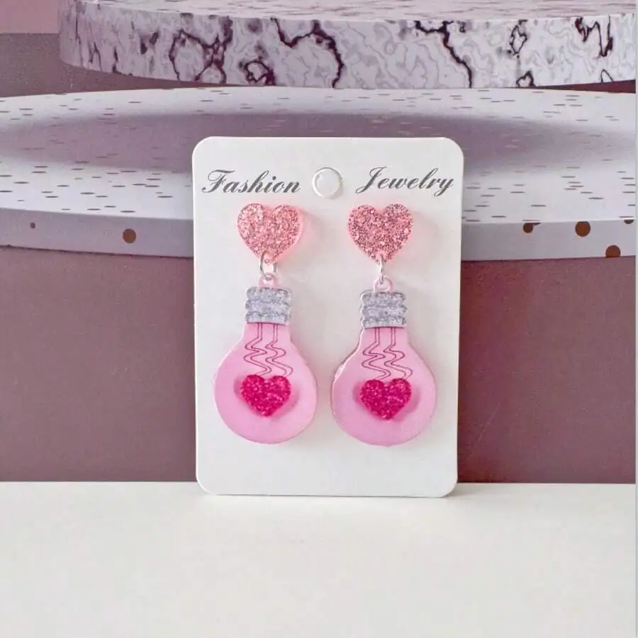 Pink Lightbulb Heart Drop Earrings Acrylic Romantic Jewelry For Women Valentines Day Gift
Pink Lightbulb Heart Drop Earrings Acrylic Romantic Jewelry For Women Valentines Day Gift