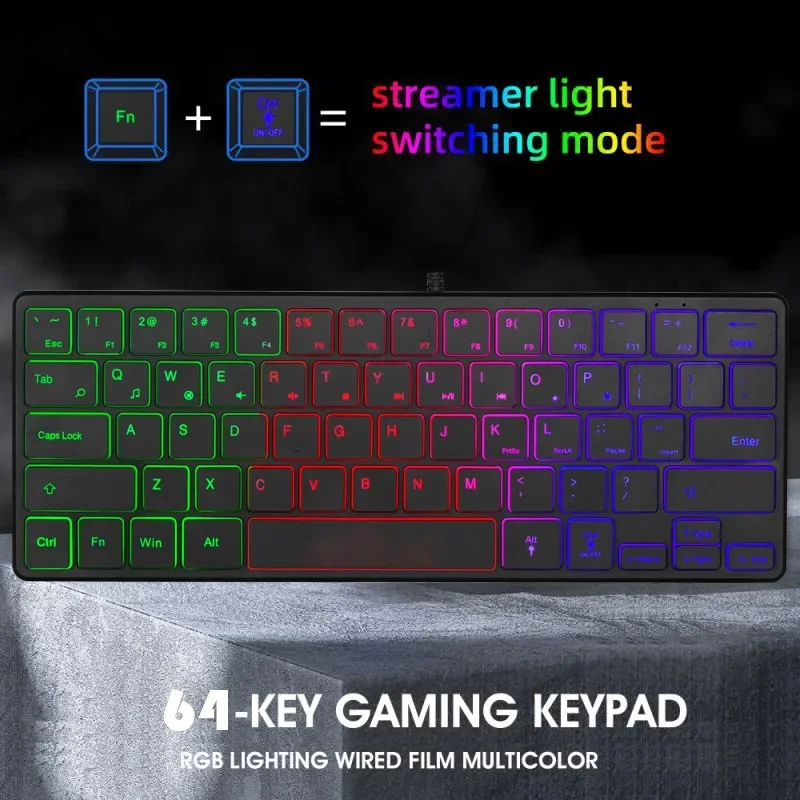 64-клавишная проводная клавиатура с RGB-подсветкой, мини-USB, красочная светящаяся игровая клавиатура для геймера, ПК, ноутбука, домашнего офиса, клавиатура
64-клавишная проводная клавиатура с RGB-подсветкой, мини-USB, красочная светящаяся игровая клавиатура для геймера, ПК, ноутбука, домашнего офиса, клавиатура