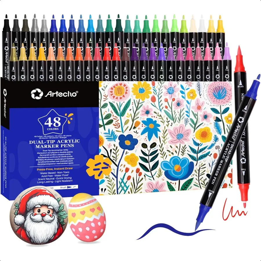 Artecho Acrylic Paint Markers 48 Colors Acrylic Paint Pens with Brush Tip and Fine Tip for Stone Rock Painting Paper Pumpkin Wo
Artecho Acrylic Paint Markers 48 Colors Acrylic Paint Pens with Brush Tip and Fine Tip for Stone Rock Painting Paper Pumpkin Wo