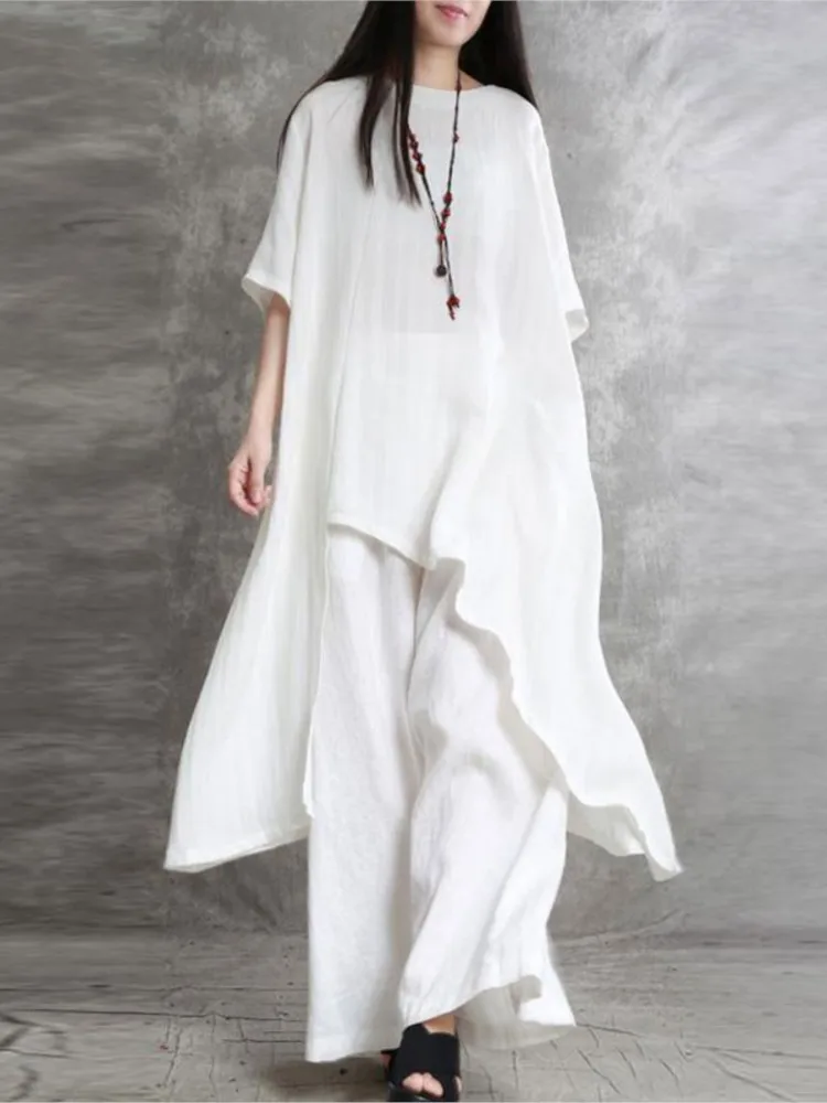 Women Loose Trousers Pant Sets 2 Pieces Casual Half Sleeve Solid Loose Blouse High Elastic Waist Wide Leg Full Trousers Suits
Women Loose Trousers Pant Sets 2 Pieces Casual Half Sleeve Solid Loose Blouse High Elastic Waist Wide Leg Full Trousers Suits