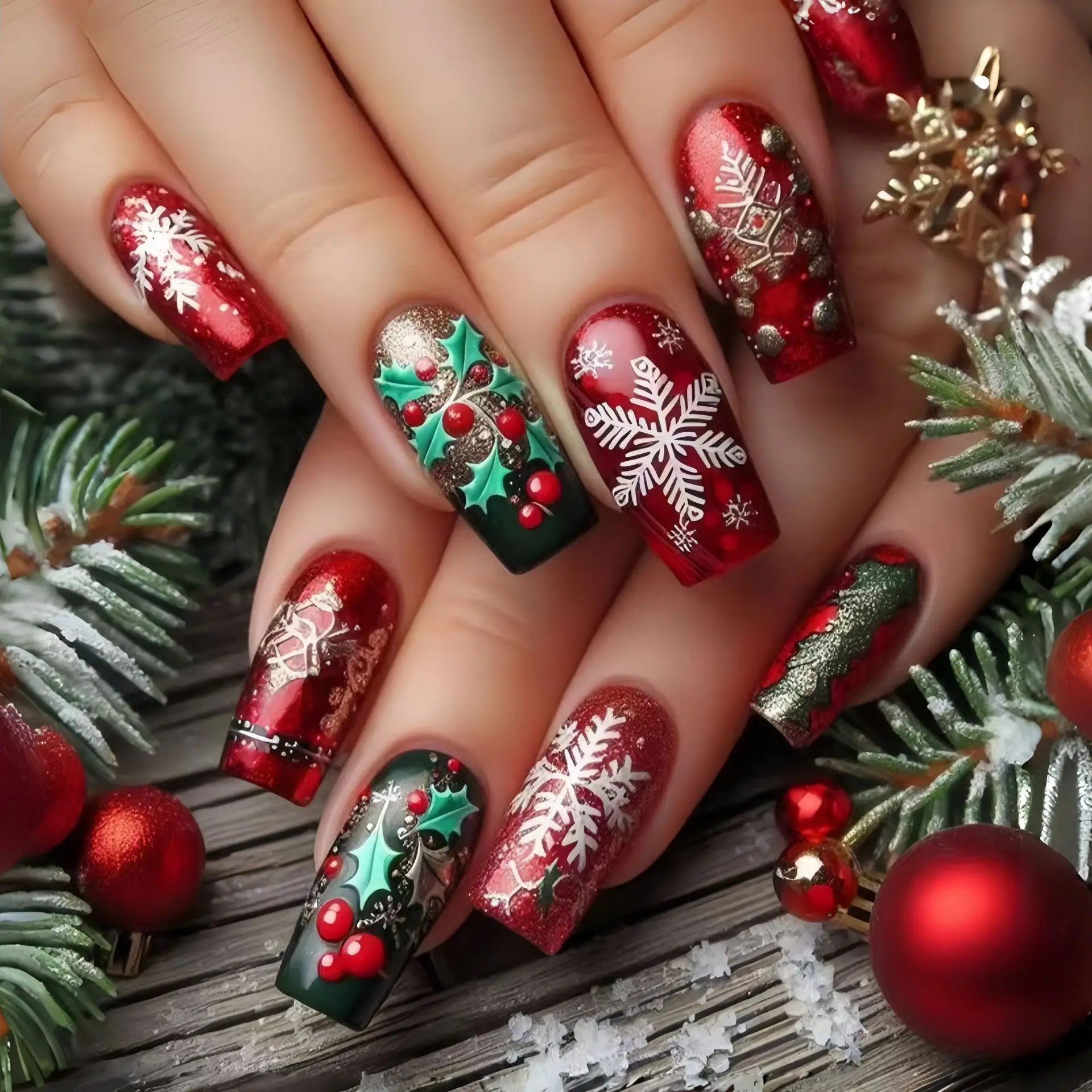 24pcs Snowflake Design Fake Nails Sets Christmas Red Mid-length Ballet Press on Nails Tips Reusable Coffin False Nail Manicure
24pcs Snowflake Design Fake Nails Sets Christmas Red Mid-length Ballet Press on Nails Tips Reusable Coffin False Nail Manicure
