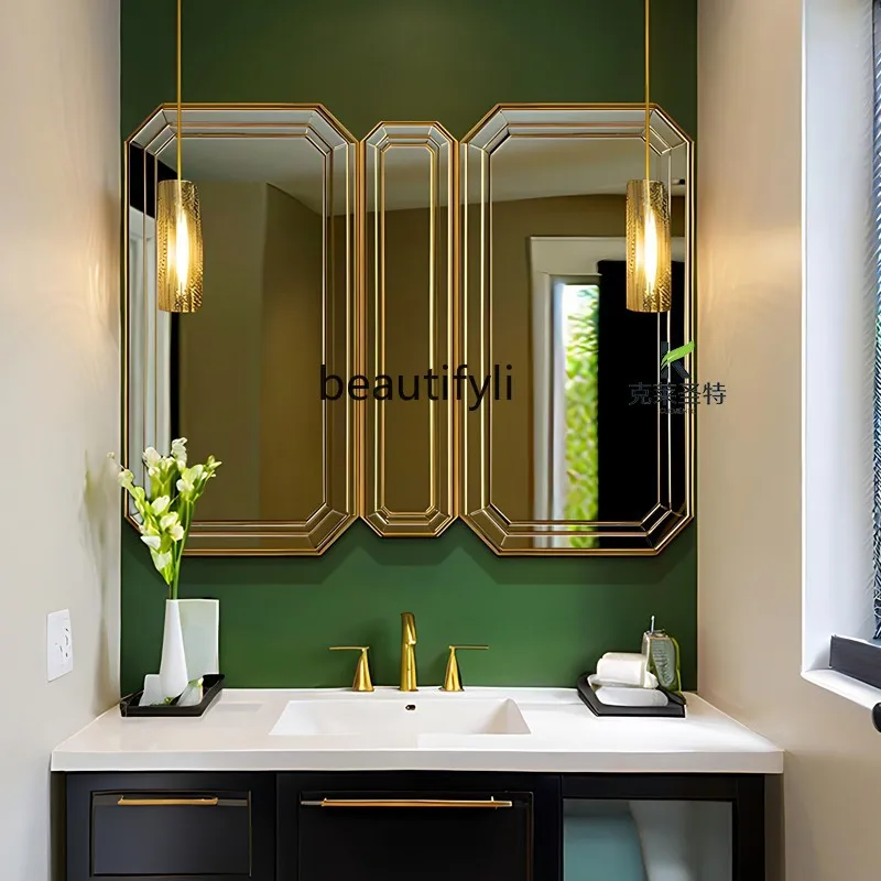 Washing table makeup mirror light luxury bedroom dressing mirror French living room entrance decorative mirror 
Washing table makeup mirror light luxury bedroom dressing mirror French living room entrance decorative mirror