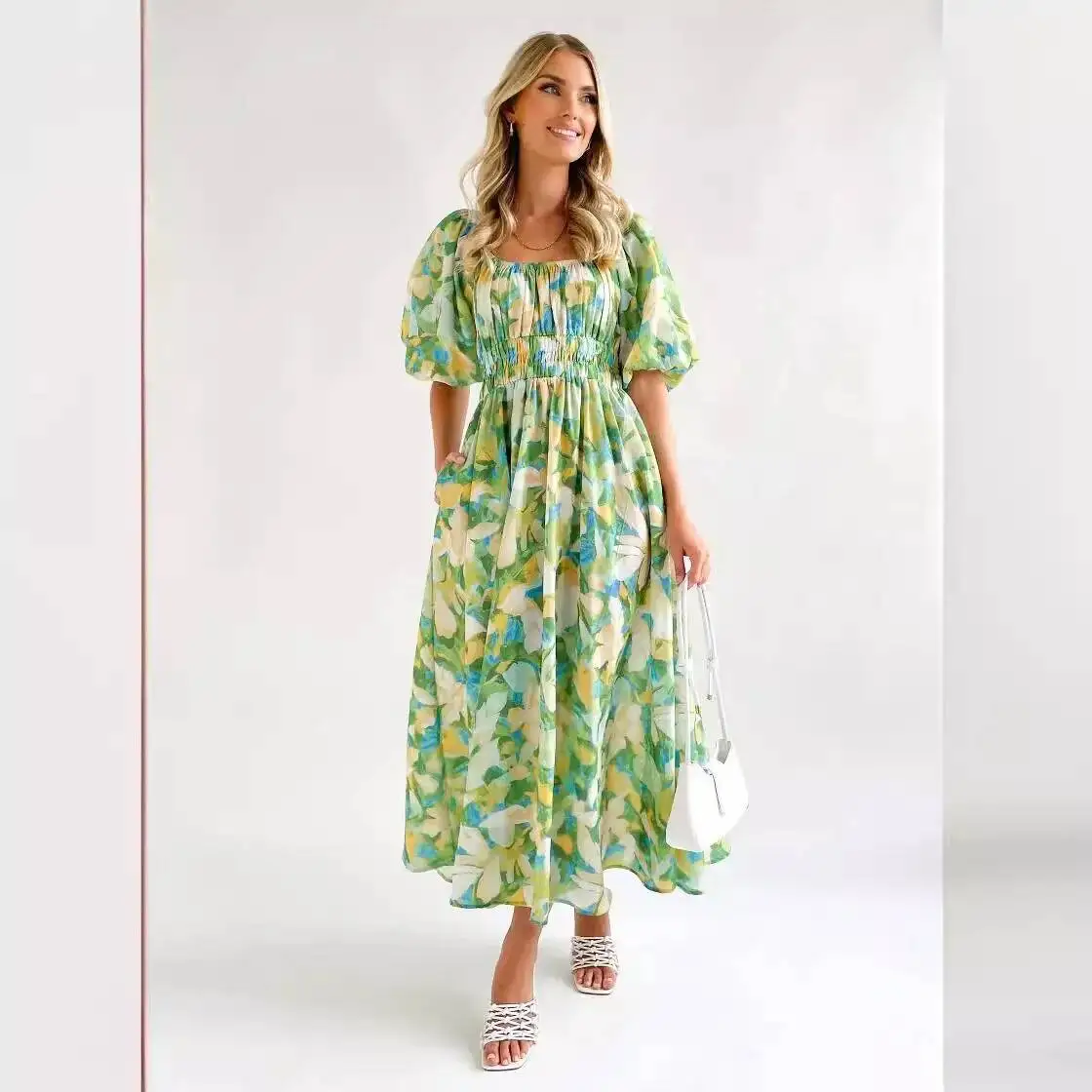 Summer Women's Dress 2026 Elegant Square Neck Printed Puff Sleeve Long Dress For Women
Summer Women's Dress 2026 Elegant Square Neck Printed Puff Sleeve Long Dress For Women