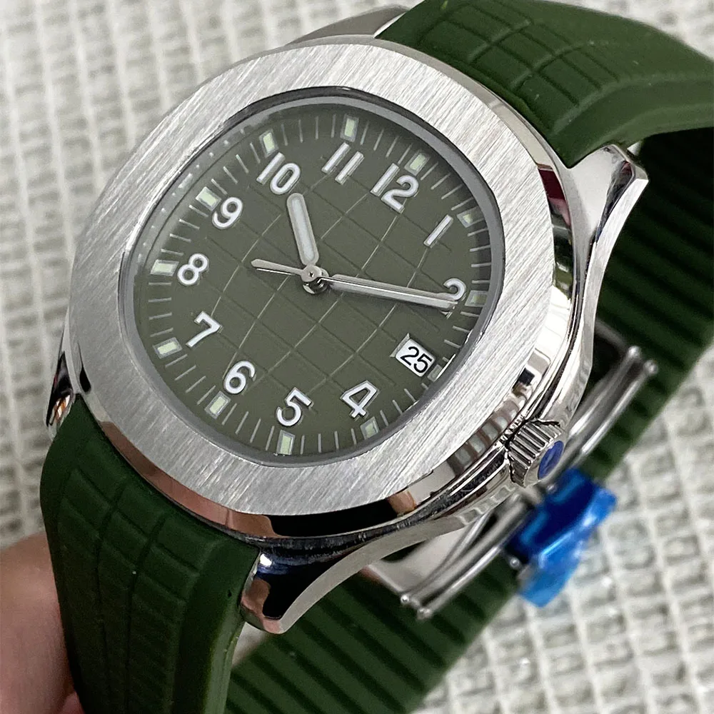 Summer Classic 42mm Stainless Steel Silver Case Movement Army Green Rubber Band Butterfly Buckle Men's Mechanical Watch NH35
Summer Classic 42mm Stainless Steel Silver Case Movement Army Green Rubber Band Butterfly Buckle Men's Mechanical Watch NH35