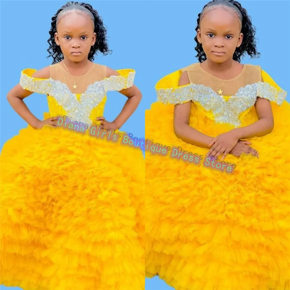Luxury Quality Yellow Tulle Flower Girl Dress Fluffy Silver Applique wedding Princess Kids Girls Birthday Party Evening Gowns
Luxury Quality Yellow Tulle Flower Girl Dress Fluffy Silver Applique wedding Princess Kids Girls Birthday Party Evening Gowns