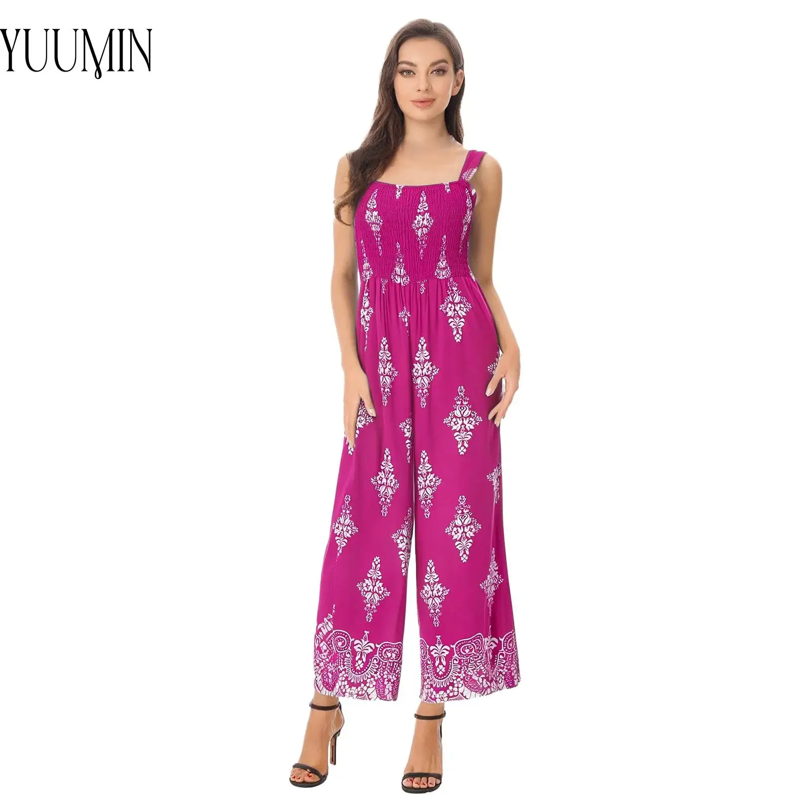 Womens One-piece Boho Style Print Sling Rompers Elastic Bodice Wide Leg Pant High Waist Jumpsuit Vocation Travel Casual Clothing
Womens One-piece Boho Style Print Sling Rompers Elastic Bodice Wide Leg Pant High Waist Jumpsuit Vocation Travel Casual Clothing