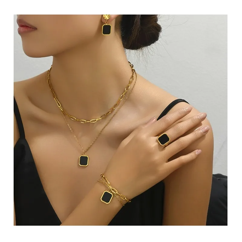 Premium Double Layer Stacked Black Square Ring Necklace Earrings Set Light Luxury Niche Bracelet Index Finger Ring
Premium Double Layer Stacked Black Square Ring Necklace Earrings Set Light Luxury Niche Bracelet Index Finger Ring