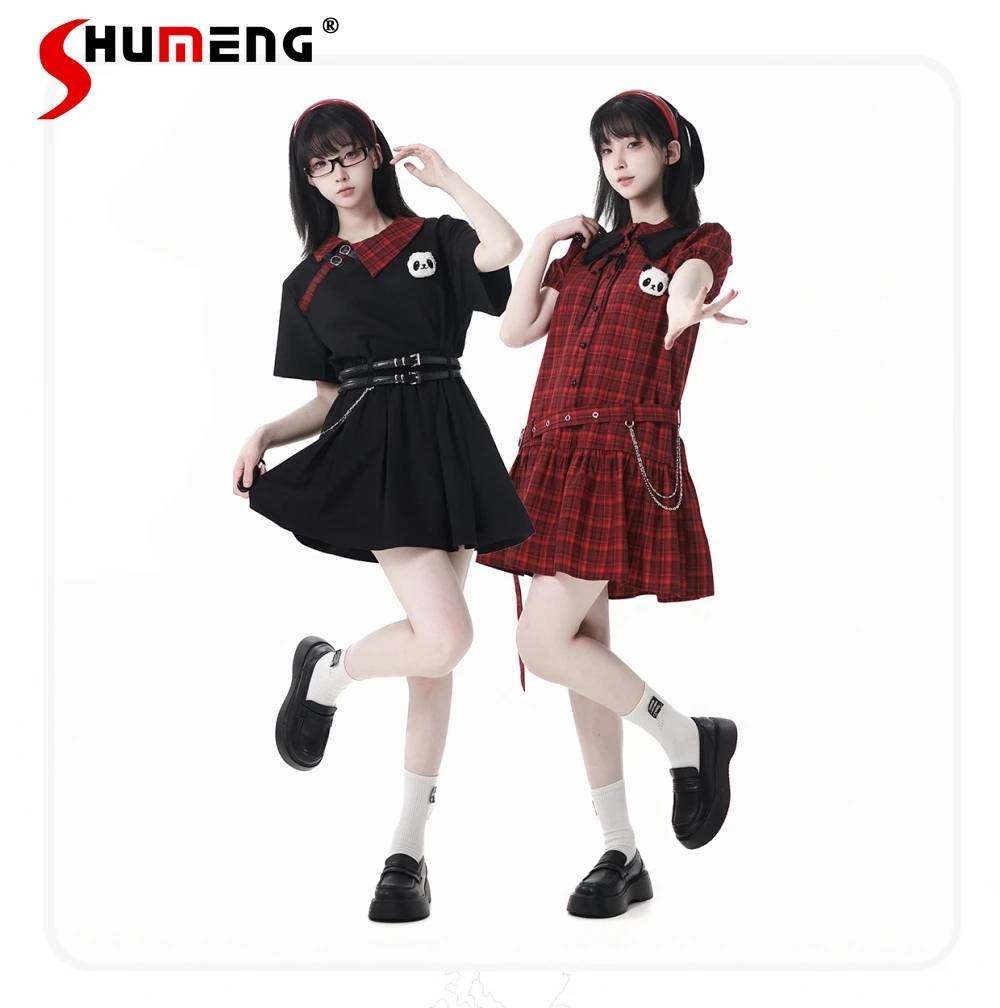 Street Punk Style Sweet Cool Girl Crew Neck Strap Bow Short Sleeve Single-Breasted Love Belt Slim Fit Red Plaid Mini Dress Women
Street Punk Style Sweet Cool Girl Crew Neck Strap Bow Short Sleeve Single-Breasted Love Belt Slim Fit Red Plaid Mini Dress Women