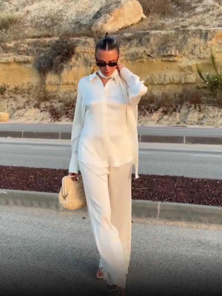 Женские комплекты брюк, элегантные однобортные рубашки большого размера с лацканами и длинными рукавами, свободные широкие брюки, костюм, женские осенние женские наряды
Женские комплекты брюк, элегантные однобортные рубашки большого размера с лацканами и длинными рукавами, свободные широкие брюки, костюм, женские осенние женские наряды