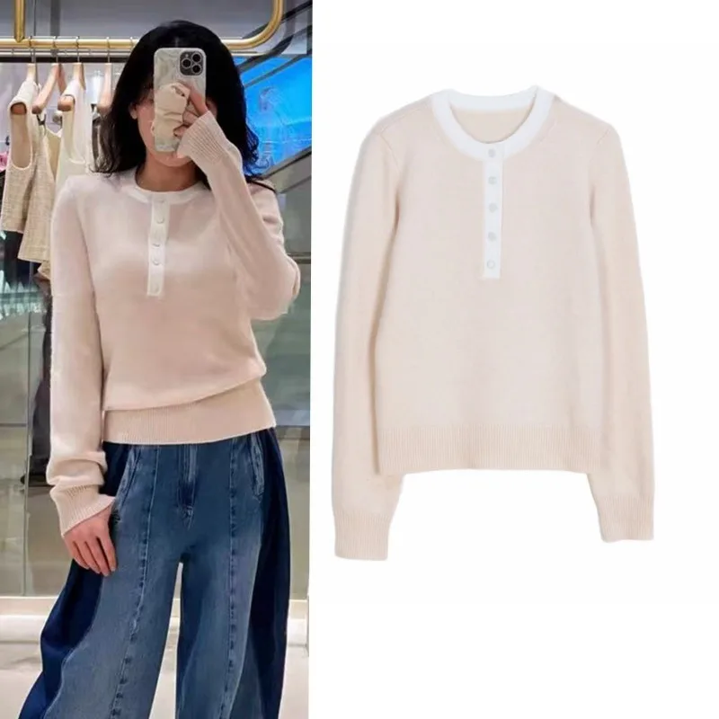 Crew Neck Pullover Sweater with Balf Buttons Sueter Mujer Women Long Sleeved Knitted Tops Spring Bottoming Shirt Jersy Blue Pull
Crew Neck Pullover Sweater with Balf Buttons Sueter Mujer Women Long Sleeved Knitted Tops Spring Bottoming Shirt Jersy Blue Pull