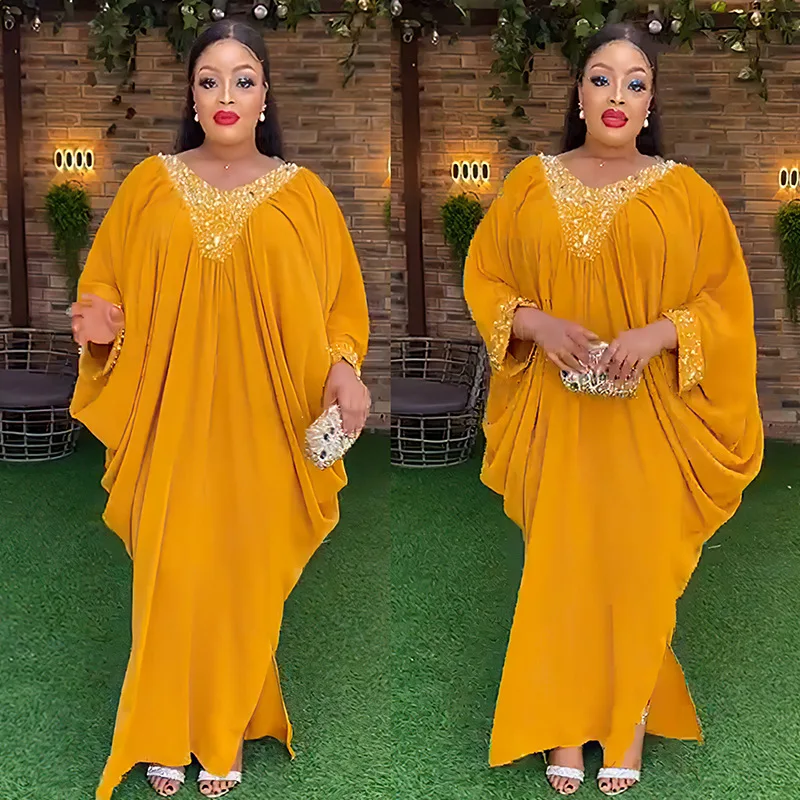 Autumn Fashion Satin Robe Dress African Women Loose Elegant Luxury Pearl Diamond Bat Sleeve Irregular Dress Women
Autumn Fashion Satin Robe Dress African Women Loose Elegant Luxury Pearl Diamond Bat Sleeve Irregular Dress Women