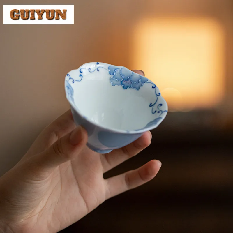 2 шт./лот, ручная роспись чашки с пионом, роскошная чайная чаша, набор чашек, чашка для дегустации чая, чашка для медитации, чашки Chazhan Master, чайная посуда, ремесло, 80 мл
