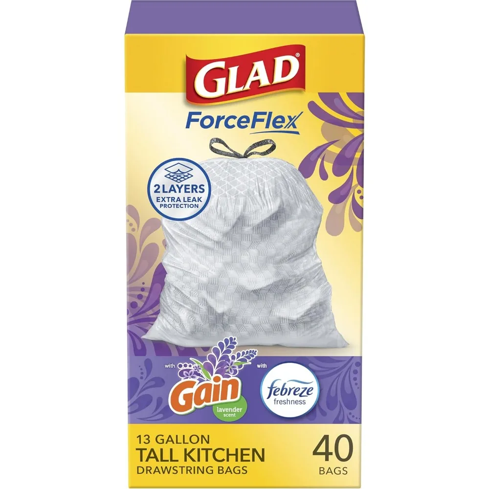 13 Gallon Tall Kitchen Trash Bags, Gain Lavender Scented, 40 Count - Flexible and Durable
13 Gallon Tall Kitchen Trash Bags, Gain Lavender Scented, 40 Count - Flexible and Durable