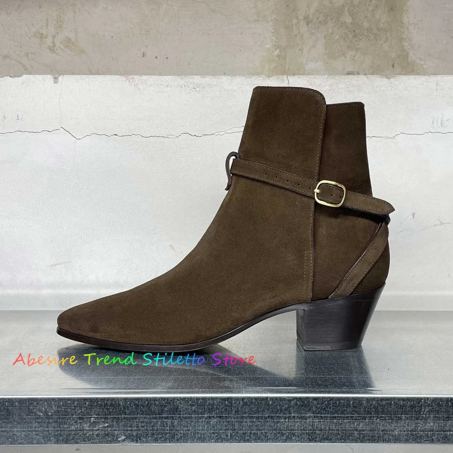 British Style Buckle Strap Cow Suede Ankle Boots Men Pointy Toe High Heel Slip On Winter Warm High Quality Chelsea Boots
British Style Buckle Strap Cow Suede Ankle Boots Men Pointy Toe High Heel Slip On Winter Warm High Quality Chelsea Boots
