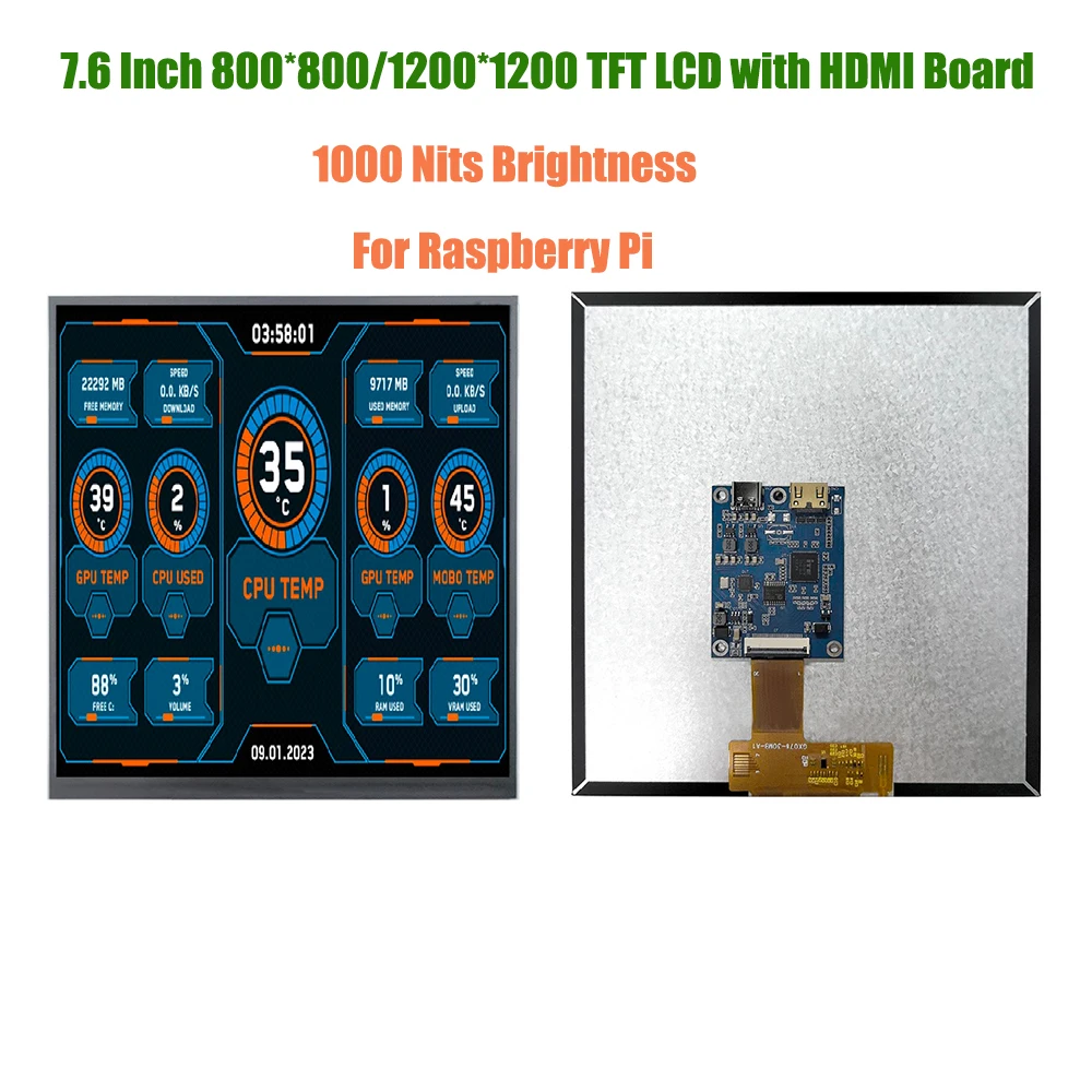 7.6 Inch 800X800 MIPI 1000nits HD-MI Square TFT LCD Display with HD-MI Driver Board
7.6 Inch 800X800 MIPI 1000nits HD-MI Square TFT LCD Display with HD-MI Driver Board