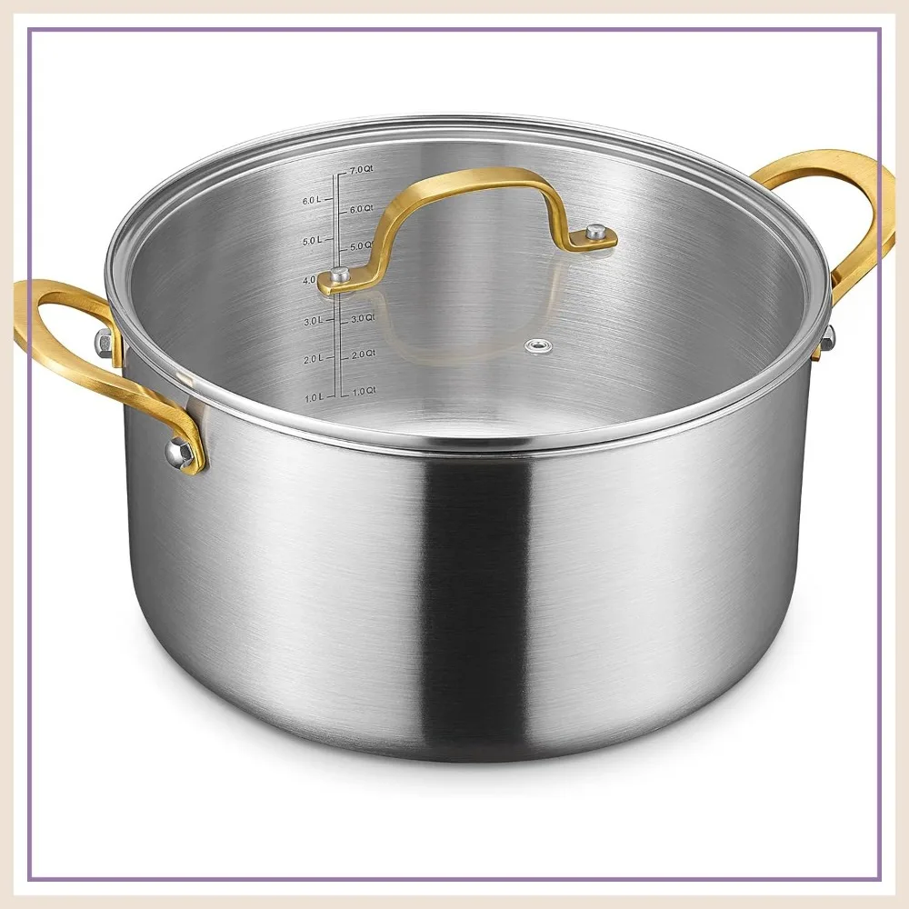 10 Quart 3-Ply Stainless Steel Stockpot with Lid, Even Heat Distribution, All Cooktops Compatible
10 Quart 3-Ply Stainless Steel Stockpot with Lid, Even Heat Distribution, All Cooktops Compatible