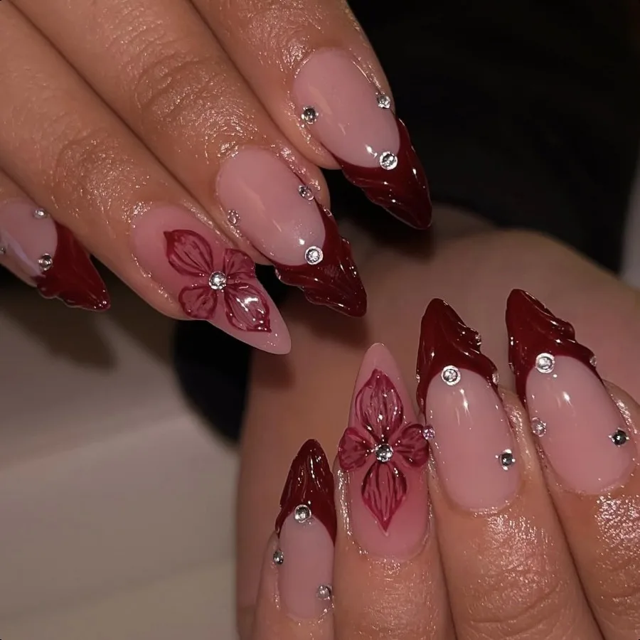 Red French Tip Pr on Nails Almond Medium Fake Nails 3D Flowers Glue on Nails Full Cover Acrylic False Nail Tips Glossy Artifici 
Red French Tip Pr on Nails Almond Medium Fake Nails 3D Flowers Glue on Nails Full Cover Acrylic False Nail Tips Glossy Artifici