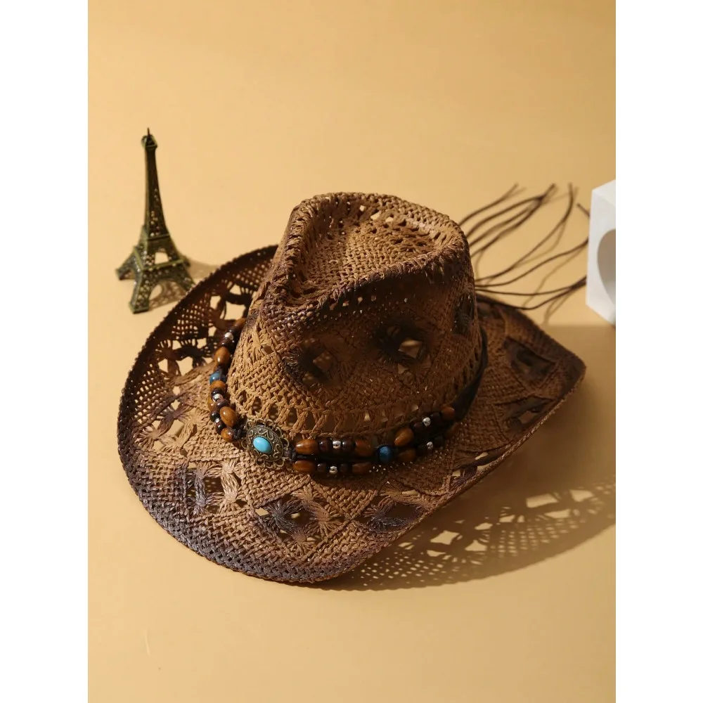 1Pc Unisex Wooden Bead Decor Hollow Out Dyeing Printed Summer Handmade Wide Brim Travel Shade Breathable With Beaded Trim Band H
1Pc Unisex Wooden Bead Decor Hollow Out Dyeing Printed Summer Handmade Wide Brim Travel Shade Breathable With Beaded Trim Band H