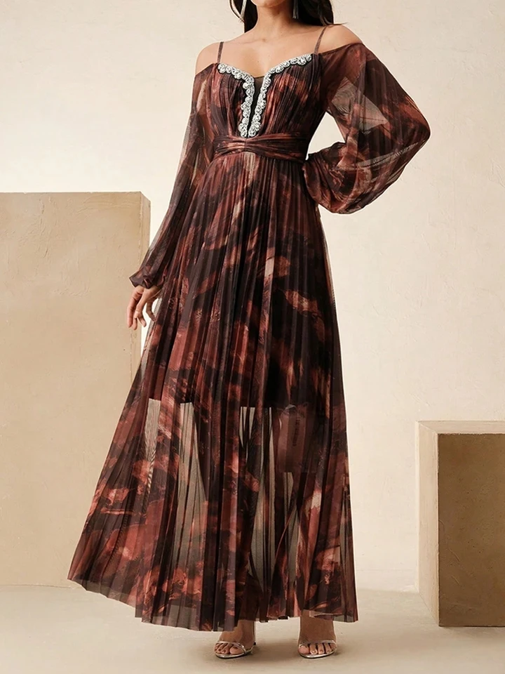 Temperament Lady High Waist Dress Vintage Rhinestone Floral Printed Evening Dress Elegant Off Shoulder Long Sleeve Pleated Dress
Temperament Lady High Waist Dress Vintage Rhinestone Floral Printed Evening Dress Elegant Off Shoulder Long Sleeve Pleated Dress