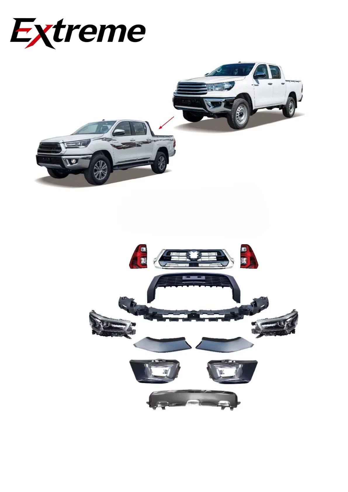Body Kit for Car Full Body Kit Car Custom Kits Front Rear Parts Lights Custom for 2016 Hilux Middle East Type Upgrade to 2021
Body Kit for Car Full Body Kit Car Custom Kits Front Rear Parts Lights Custom for 2016 Hilux Middle East Type Upgrade to 2021