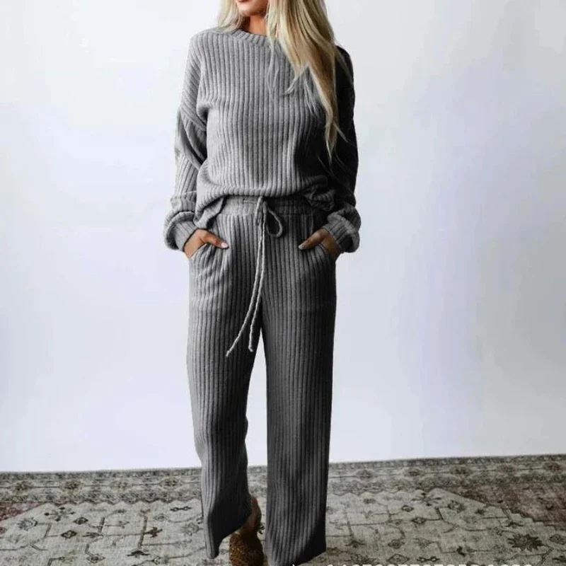 Women O Neck Kinnted Pocket Suit New Autumn Long Sleeve Solid Color Pullover Drawstring Waist Pants Homewear Knitted Winter Sets
Women O Neck Kinnted Pocket Suit New Autumn Long Sleeve Solid Color Pullover Drawstring Waist Pants Homewear Knitted Winter Sets