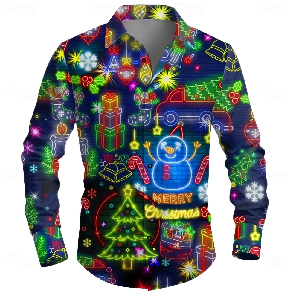 Мужская рождественская рубашка с длинным рукавом со снеговиком и деревом, неоновый светящийся 3D-принт, сине-зеленая рубашка с воротником на пуговицах для праздничных подарков
Мужская рождественская рубашка с длинным рукавом со снеговиком и деревом, неоновый светящийся 3D-принт, сине-зеленая рубашка с воротником на пуговицах для праздничных подарков