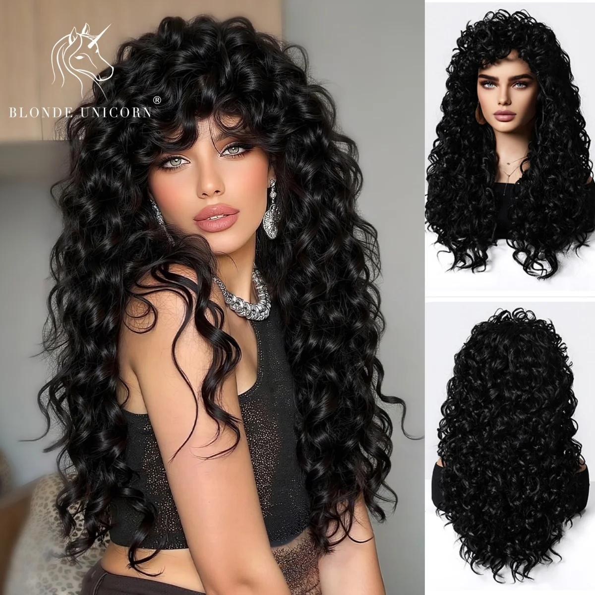 Natural Black Long Curly Synthetic Wigs for Women with Bangs Heat Resistant Hair for Daily Party Cosplay Halloween Styling
Natural Black Long Curly Synthetic Wigs for Women with Bangs Heat Resistant Hair for Daily Party Cosplay Halloween Styling