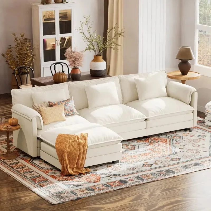 # Light Luxury Modern White Convertible 3 Seats Sofa Couch Furniture Cloud Up-holstered Living Room Sofa with Ottoman
# Light Luxury Modern White Convertible 3 Seats Sofa Couch Furniture Cloud Up-holstered Living Room Sofa with Ottoman
