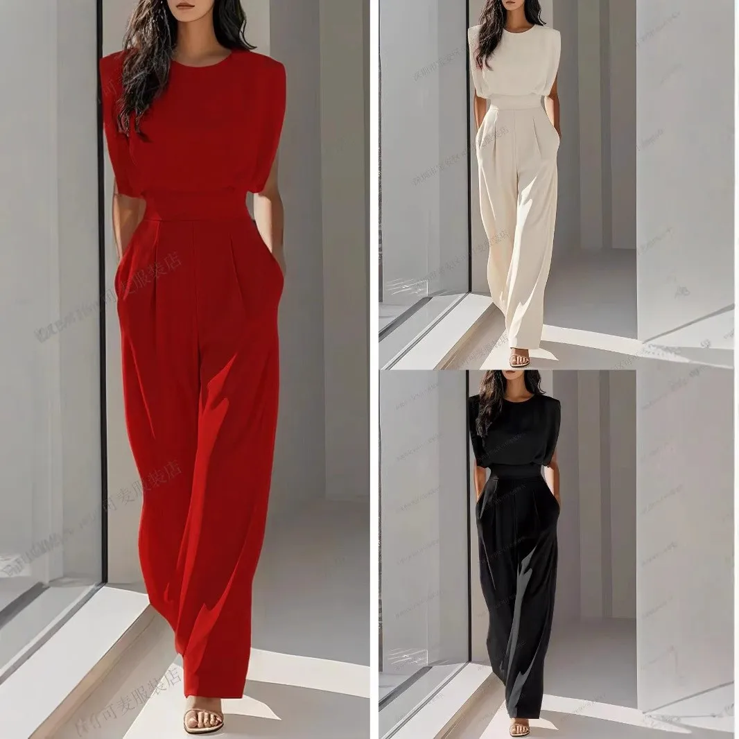 Summer Woman Jumpsuit Elegant Women's High Waist Pockets Jumpsuits Solid Wide Leg Pants Romper Sleeveless Round Neck Long
Summer Woman Jumpsuit Elegant Women's High Waist Pockets Jumpsuits Solid Wide Leg Pants Romper Sleeveless Round Neck Long