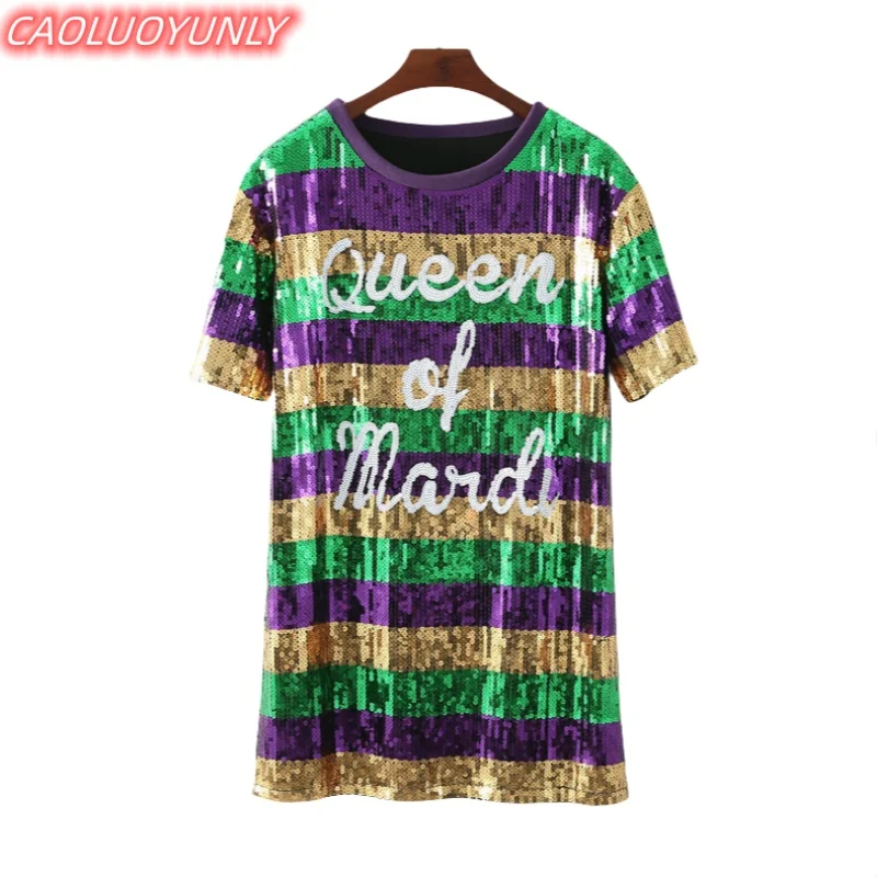 Spring And Summer Sequins Striped Letter Patchwork Short Sleeve T-Shirt Hip Hop Round Neck Straight Night Club Women' Wears
Spring And Summer Sequins Striped Letter Patchwork Short Sleeve T-Shirt Hip Hop Round Neck Straight Night Club Women' Wears