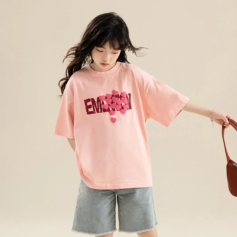 Teenage Girls T-shirt Summer New Short Sleeve Pink Tops Tees for Kids Casual Fashion All-match 13 14 Years Children Clothes
Teenage Girls T-shirt Summer New Short Sleeve Pink Tops Tees for Kids Casual Fashion All-match 13 14 Years Children Clothes