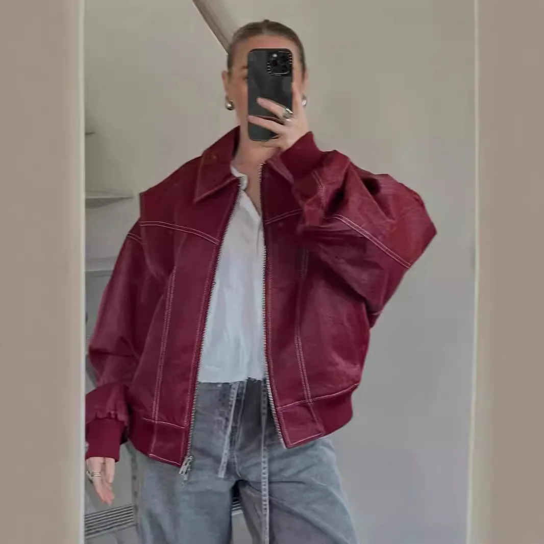 Trendy Vintage Leather Jackets Patchwork Autumn Winter Women Coat Oversized Loose Jackets Streetwear Zippers Long Sleeve Tops
Trendy Vintage Leather Jackets Patchwork Autumn Winter Women Coat Oversized Loose Jackets Streetwear Zippers Long Sleeve Tops