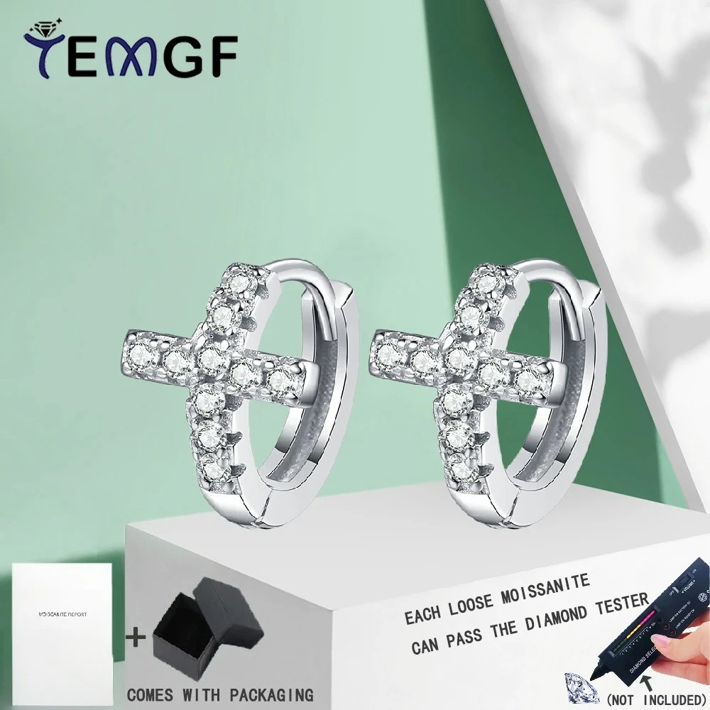 TEMGF Лидер продаж, серьги-кольца из настоящего муассанита с крестом, серьги-кольца из чистого серебра 925 пробы для женщин, сверкающие модные ювелирные изделия 0,3 карата/пара 
TEMGF Лидер продаж, серьги-кольца из настоящего муассанита с крестом, серьги-кольца из чистого серебра 925 пробы для женщин, сверкающие модные ювелирные изделия 0,3 карата/пара