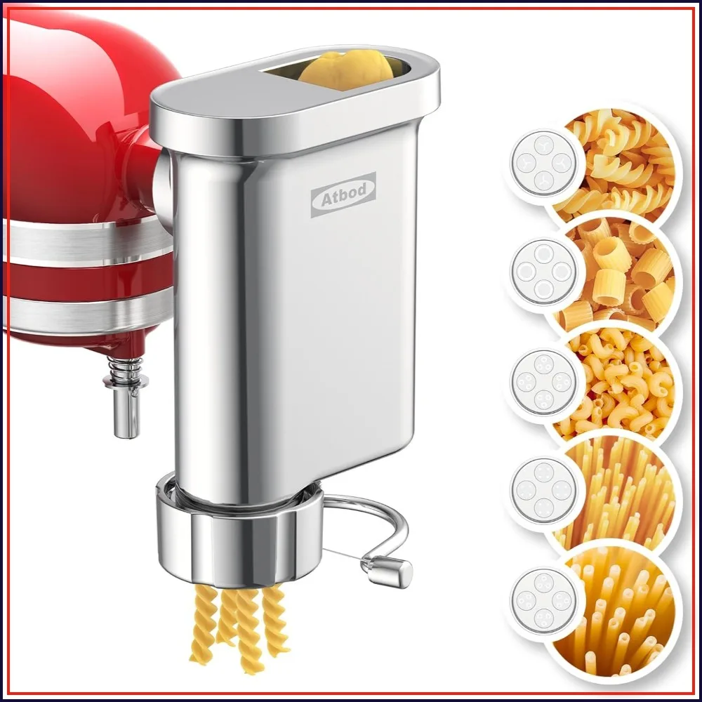 Metal Pasta Press Attachment for Kitchenaid Stand Mixer, 5 Interchangeable Plates, Spaghetti, Bucatini, Fusilli, Macaroni
Metal Pasta Press Attachment for Kitchenaid Stand Mixer, 5 Interchangeable Plates, Spaghetti, Bucatini, Fusilli, Macaroni