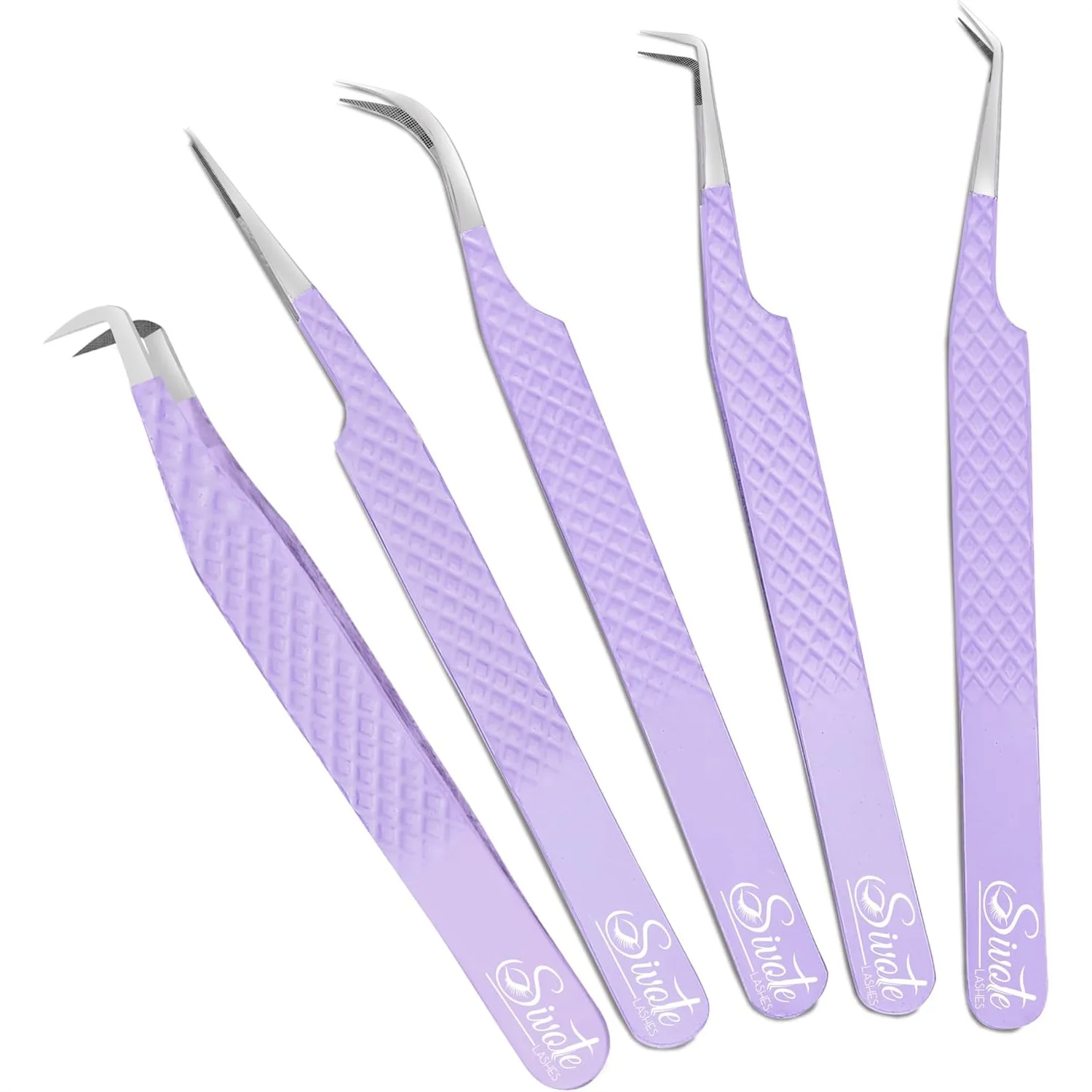Lash Tweezers for Eyelash Extensions, 5 Pack Purple Diamond Grip Fiber Tip Precision Tweezers Set for Volume Lashes
Lash Tweezers for Eyelash Extensions, 5 Pack Purple Diamond Grip Fiber Tip Precision Tweezers Set for Volume Lashes