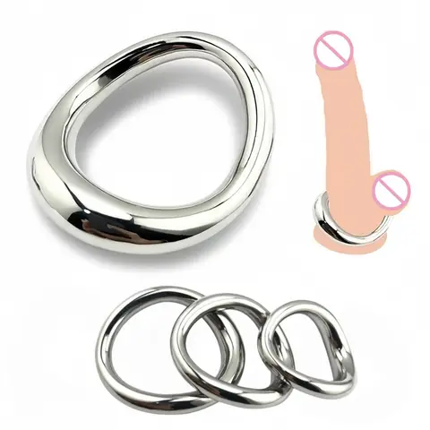 Stainless Steel Curved Locking Ring Heavy Duty Penis Bondage Cock Ring Metal Scrotum Stretcher Male Delayed Ejaculation Sex Toys